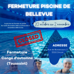 Fermeture piscine de Bellevue – Congé d’automne (Toussaint)