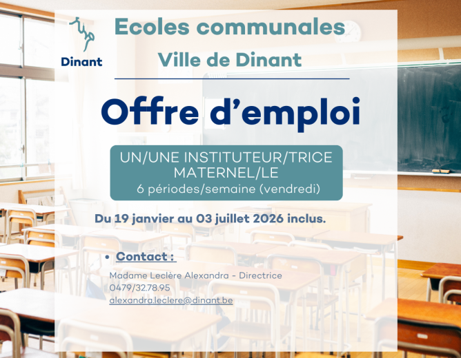 Offre d’emploi – Ecoles Communales Dinant