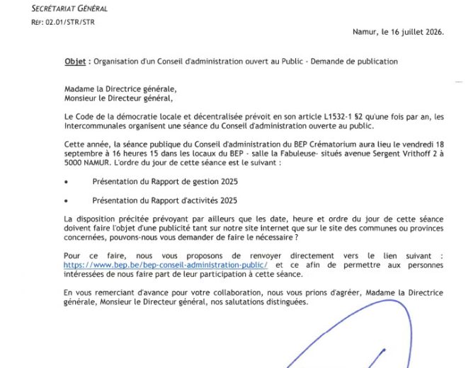 BEP Crématorium : Conseil d&rsquo;administration ouvert au public du 18 septembre
